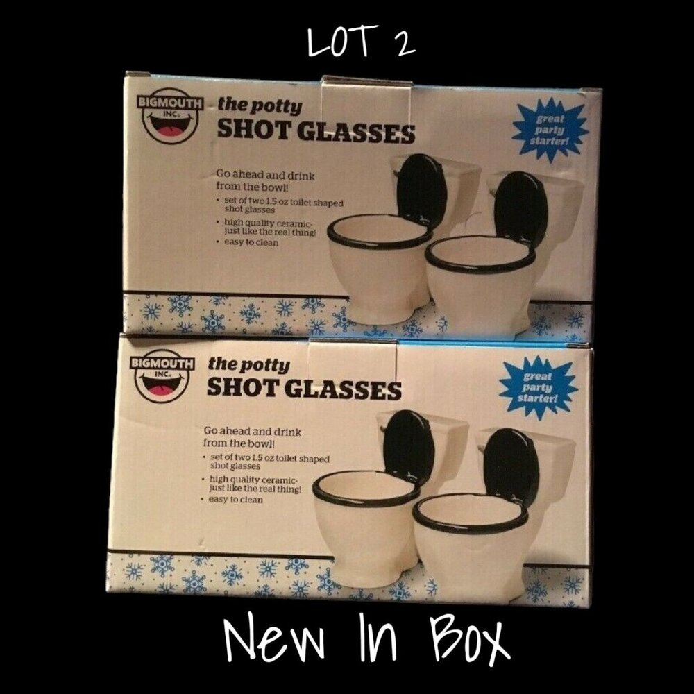 BigMouth Inc Shot Glass Toilet Set The Potty Ceramic Lot 2 Set's New In Box